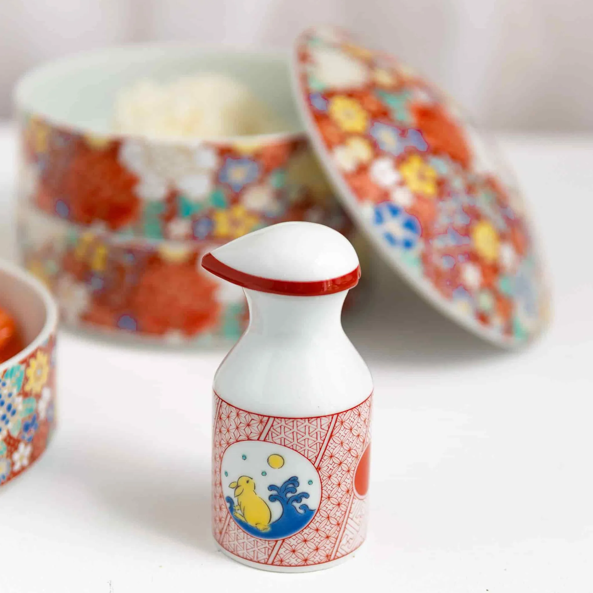 New Porcelain Red Rabbit Motif Soy Sauce Pourer Japanese Ingredients|Japanese Tableware