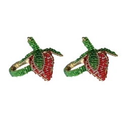 Outlet Set of 2 Beaded Strawberry Napkin Rings Table Setting|Kitchen Textiles & Clothing
