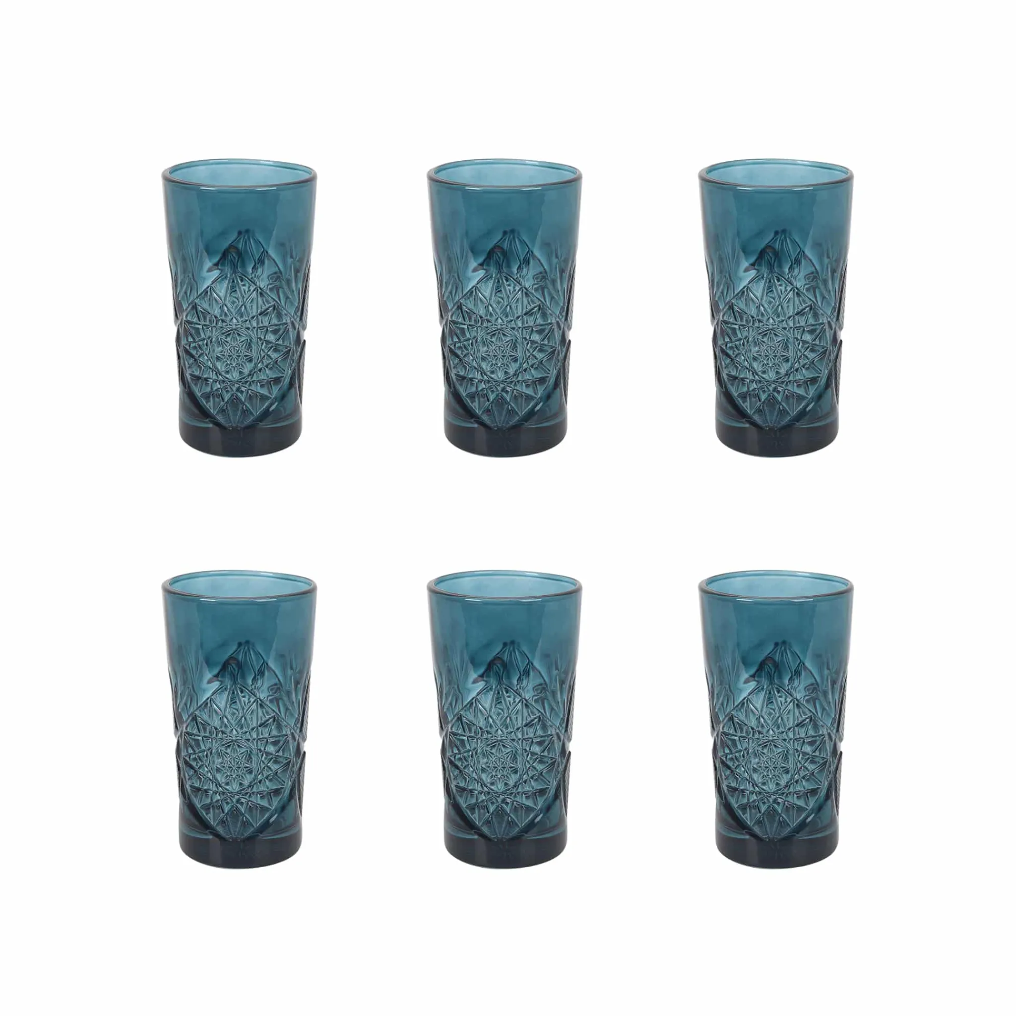 Online Set of 6 Blue Hobstar Highball Glasses, 350ml Tableware Brands|Cocktail Making & Barware