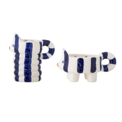 Hot Set of 2 Blue Striped Cat Candle Holders Table Setting|Tableware Brands