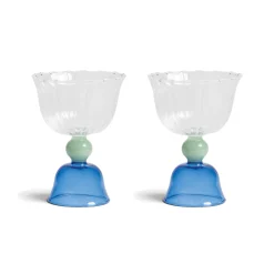 Sale Set of 2 Blue Tulip Coupe Glasses Table Setting|Drinking Glasses