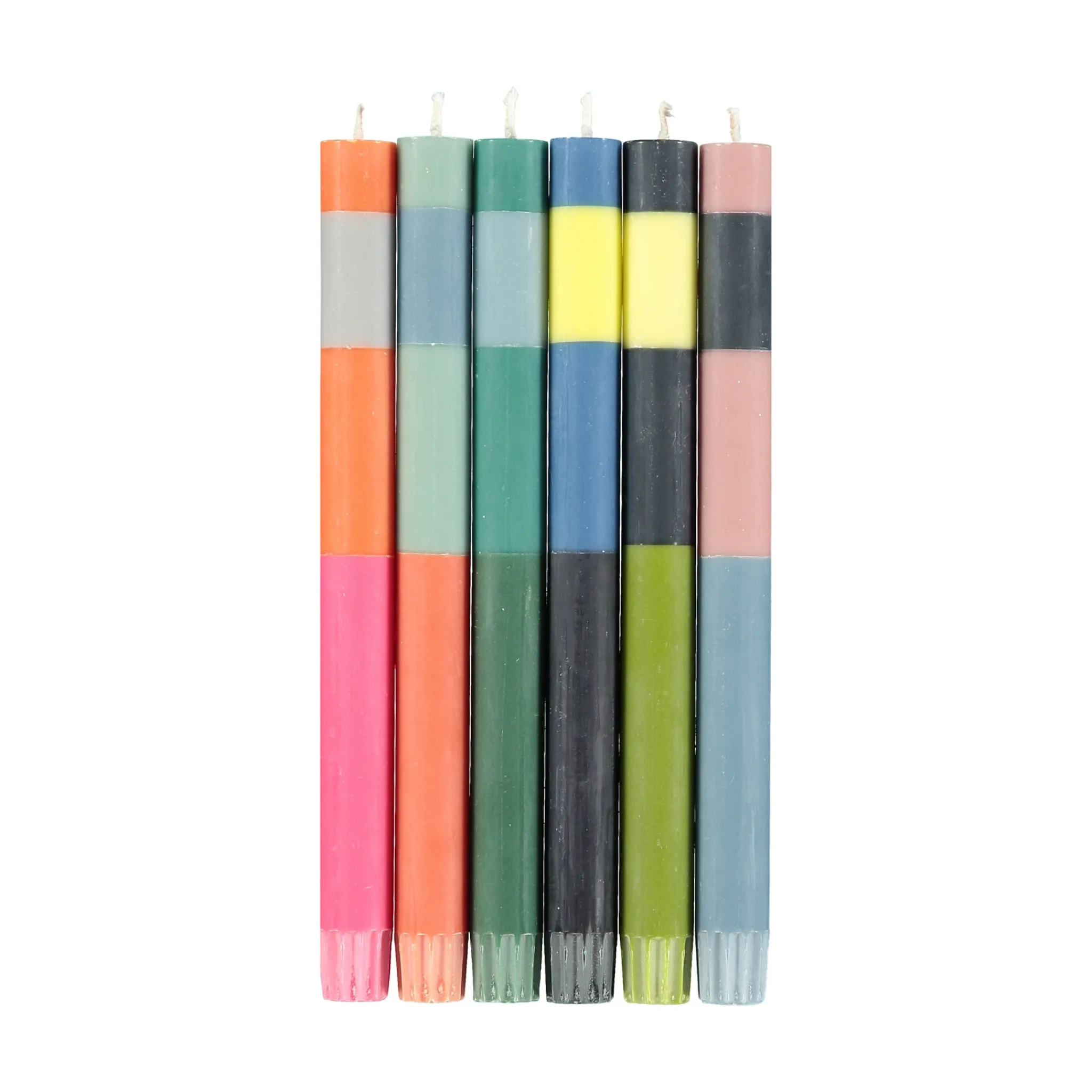 Set of 6 Colourblock Dinner Candles -Multicolour abstract Table Setting|Tableware Brands