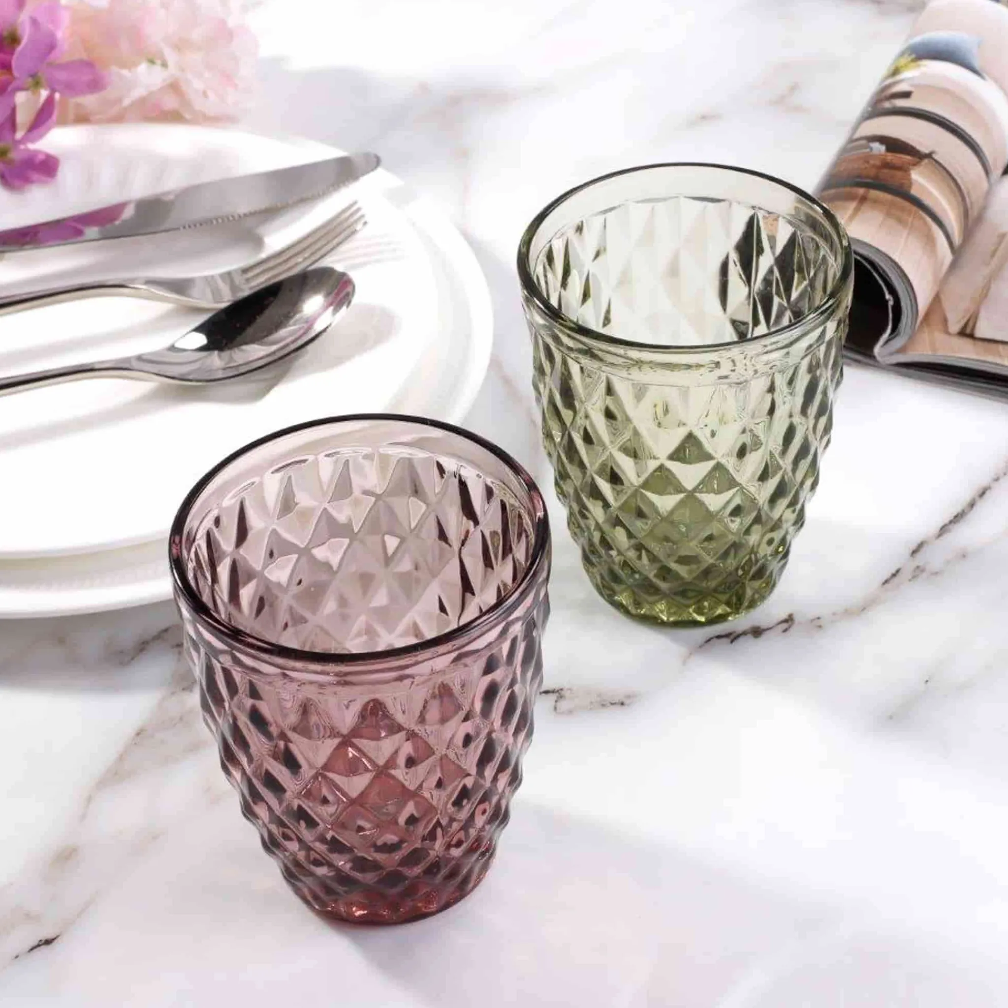 Clearance Set of 6 Green Diamond Tumblers, 270ml Tableware Brands