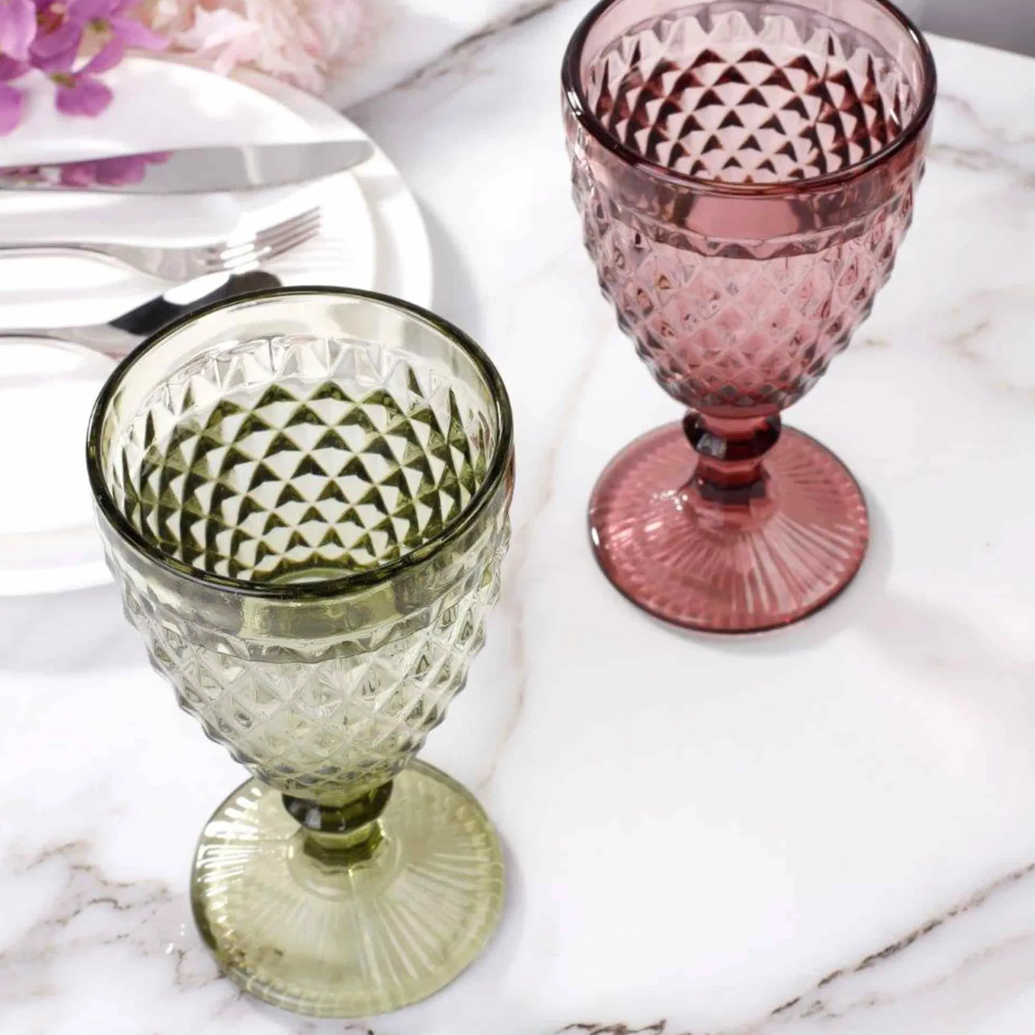 Sale Set of 6 Green Diamond Wine Glasses, 350ml Tableware Brands