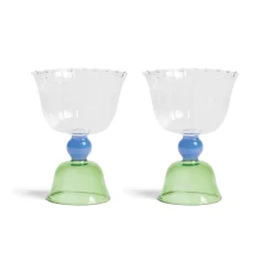Discount Set of 2 Green Tulip Coupe Glasses Table Setting|Drinking Glasses