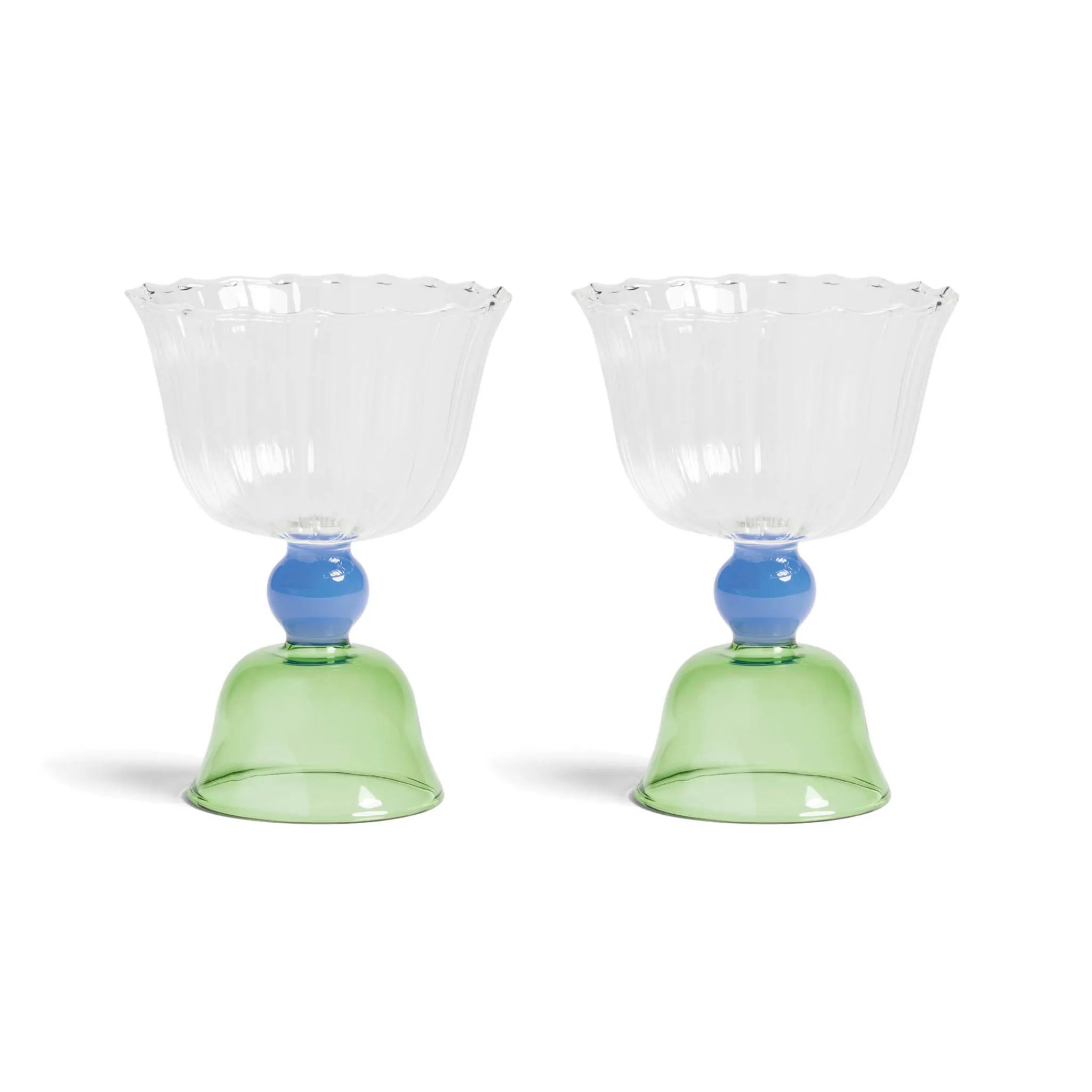Discount Set of 2 Green Tulip Coupe Glasses Table Setting|Drinking Glasses