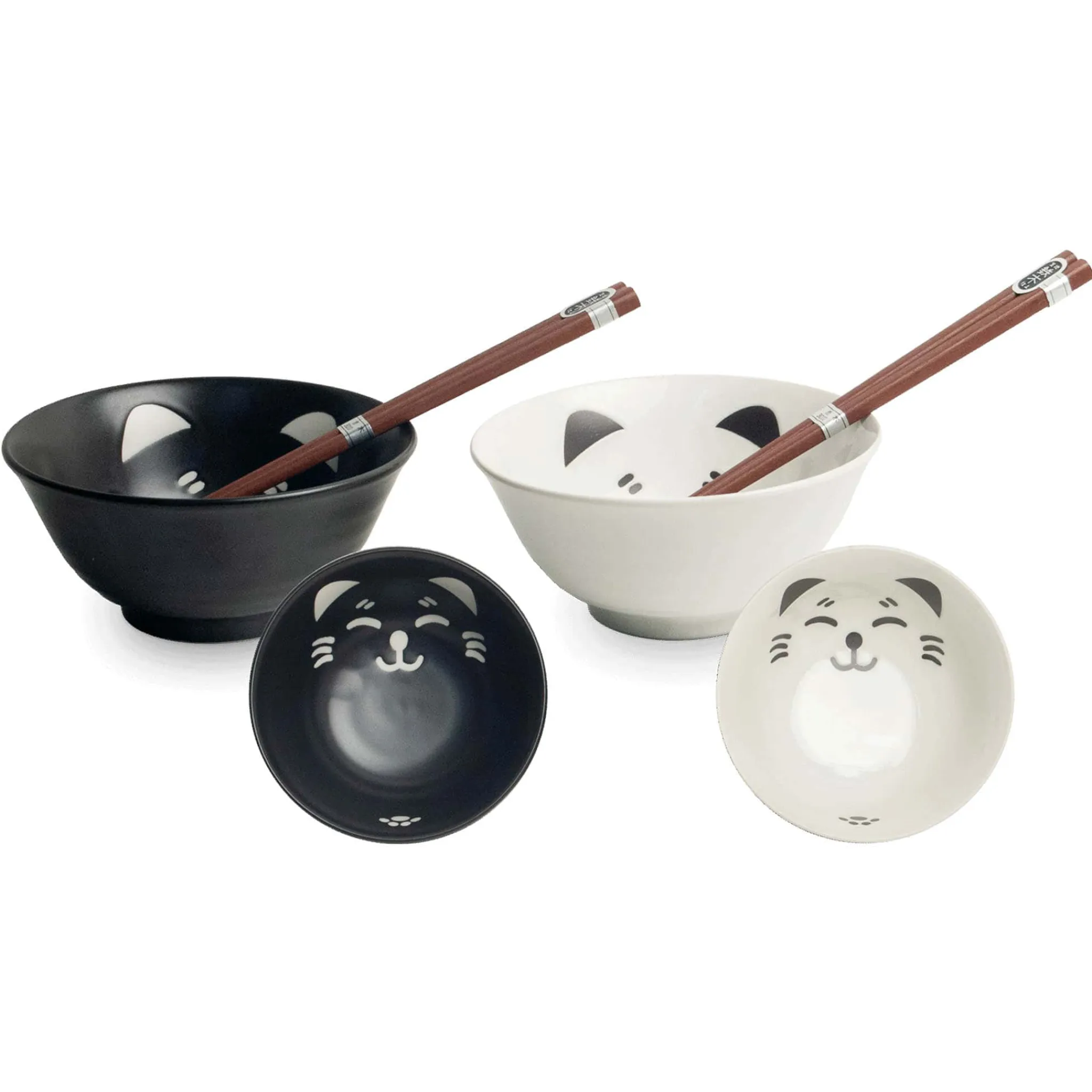 Set of 2 Lucky Cat Japanese Rice Bowls with Chopsticks Japanese Ingredients|Japanese Tableware