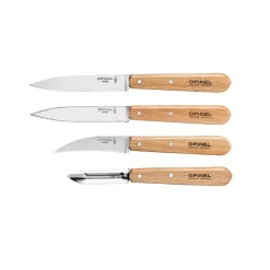 Hot Set of 4 Essential Beech Handle Kitchen Knives French Ingredients|Kitchen Knives