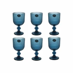 Discount Set of 6 Ribbed Blue Wine Glasses, 255ml Tableware Brands