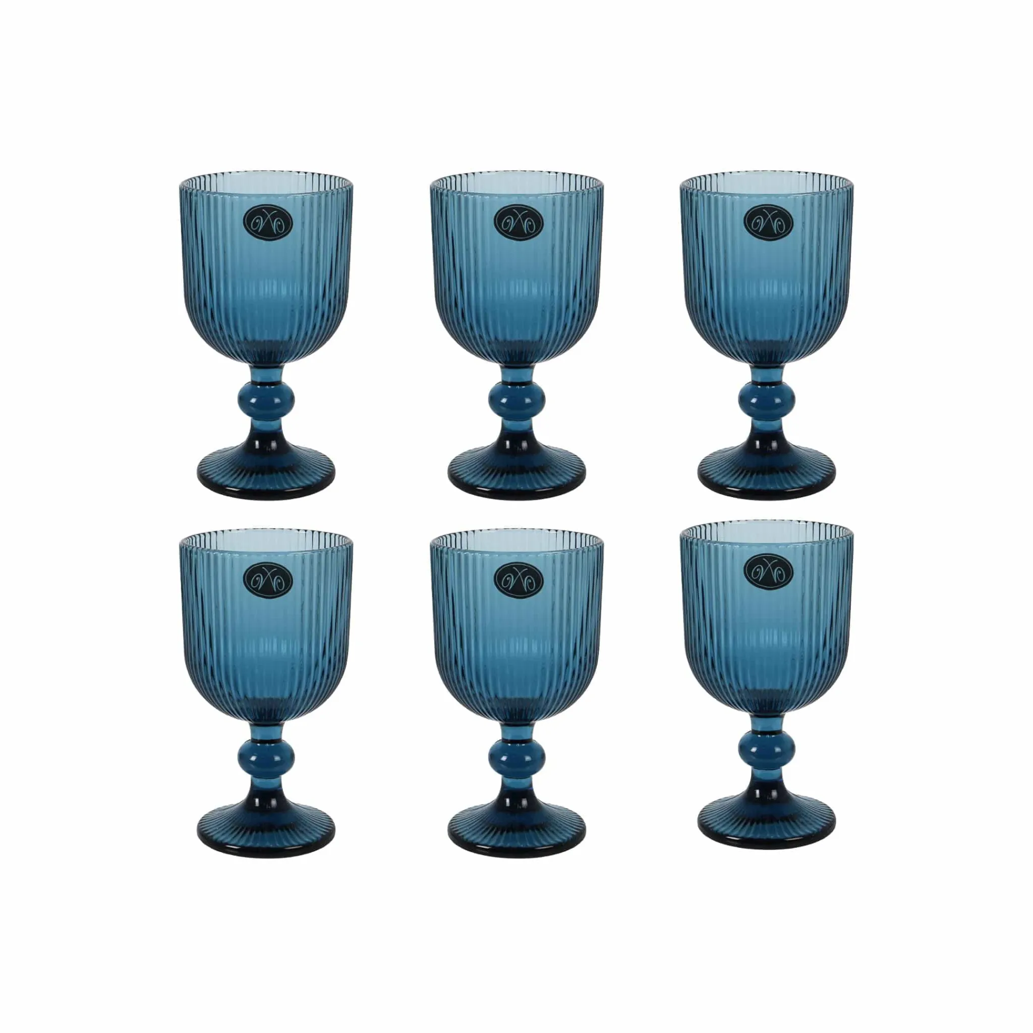 Discount Set of 6 Ribbed Blue Wine Glasses, 255ml Tableware Brands