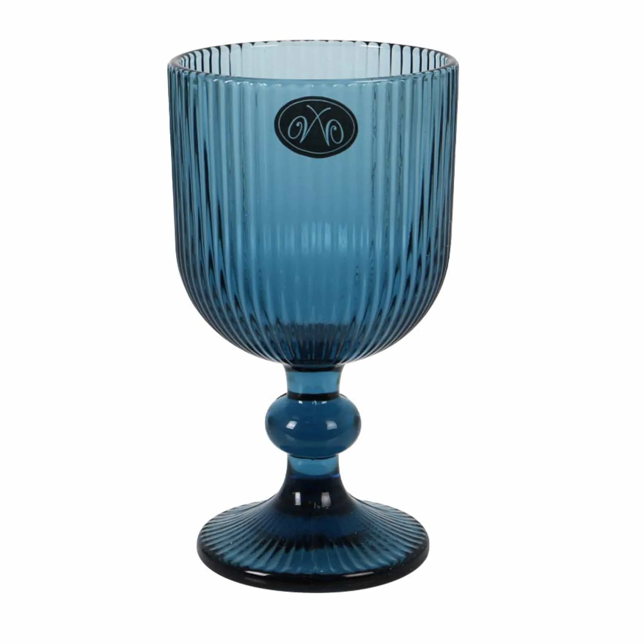 Discount Set of 6 Ribbed Blue Wine Glasses, 255ml Tableware Brands