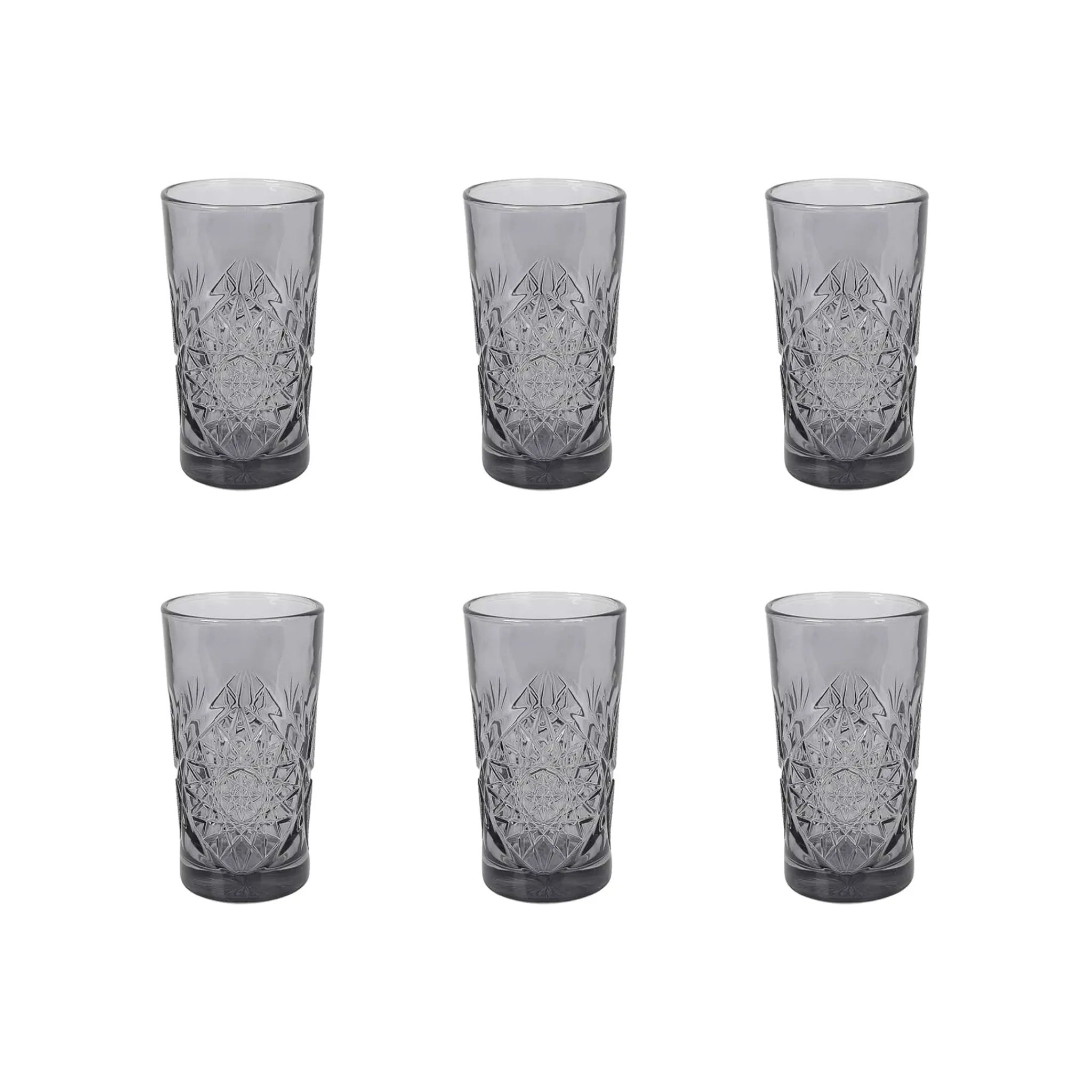 Hot Set of 6 Smoke Hobstar Highball Glasses, 350ml Tableware Brands|Cocktail Making & Barware
