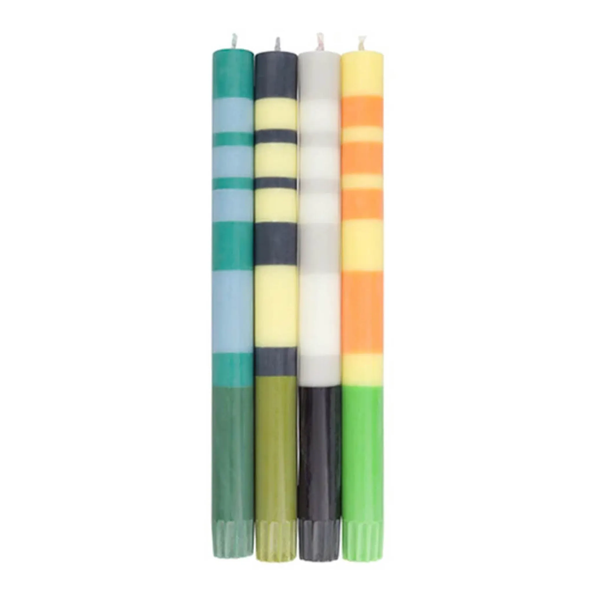 Best Set of 4 Striped Candles, Greens & Yellows Table Setting|Tableware Brands