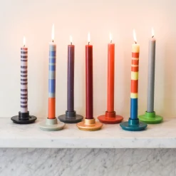 Discount Set of 6 Striped Dinner Candles - Multicolour Table Setting|Tableware Brands