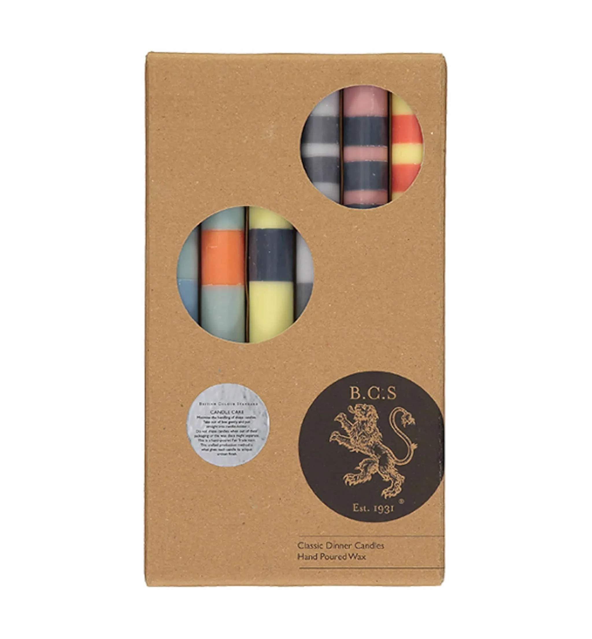 Sale Set of 6 Striped Dinner Candles - Warm Tones, Multicolour Made In The Uk|Table Setting