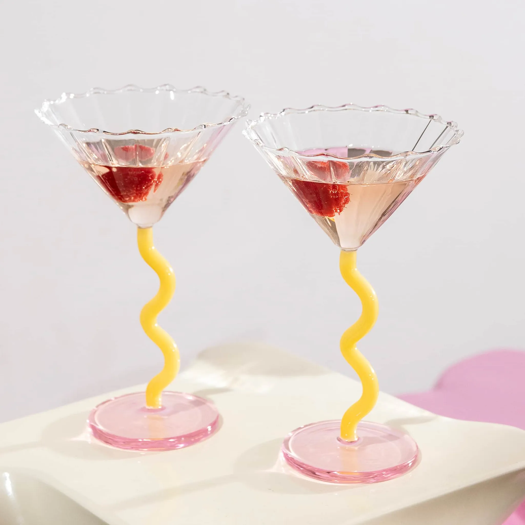Sale Set of 2 Yellow & Pink Zig Zag Martini Glasses, 150ml Tableware Brands|Cocktail Making & Barware