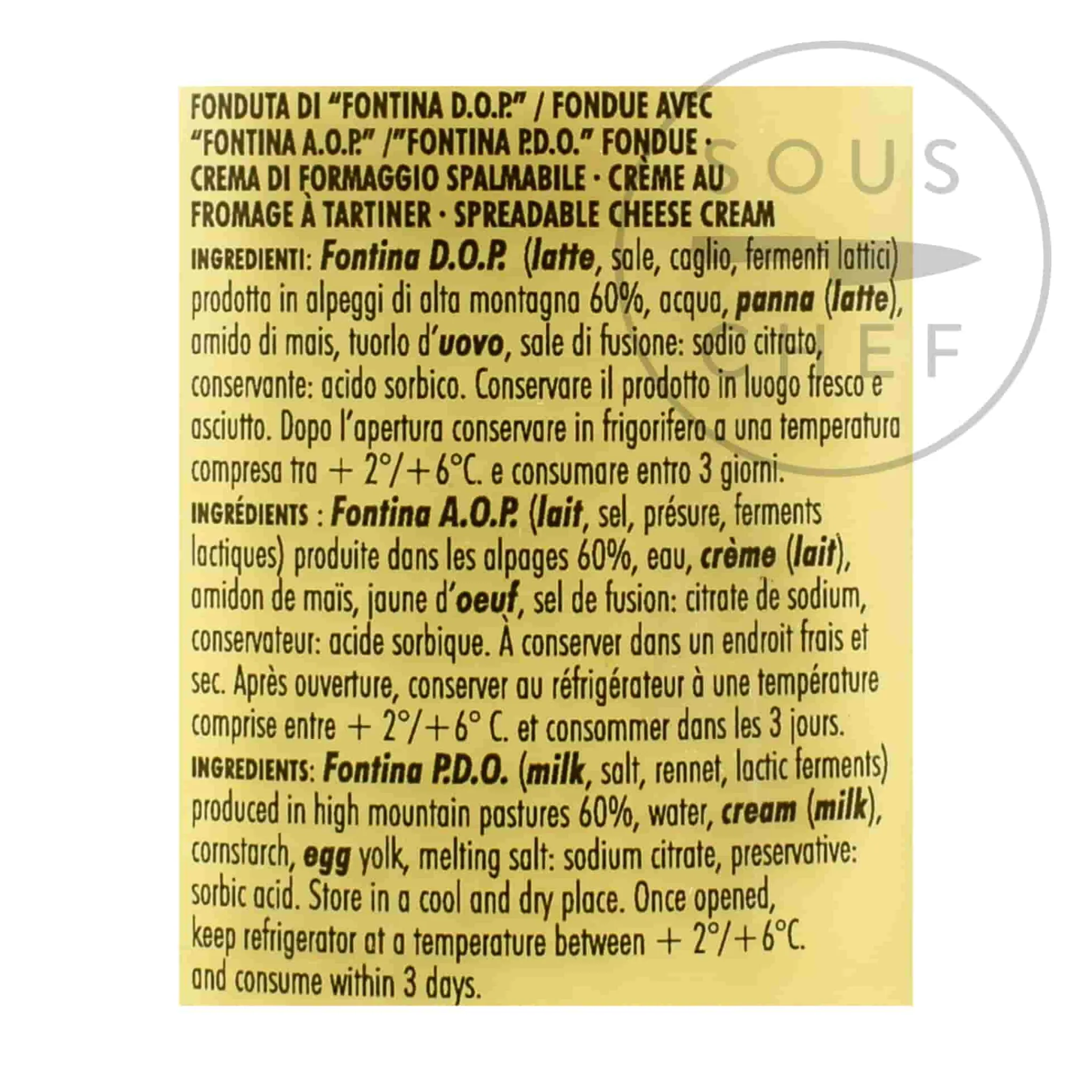 Discount Short Dated Fondue With Fontina PDO Cheese, 230g Ingredients Brands|Italian Ingredients