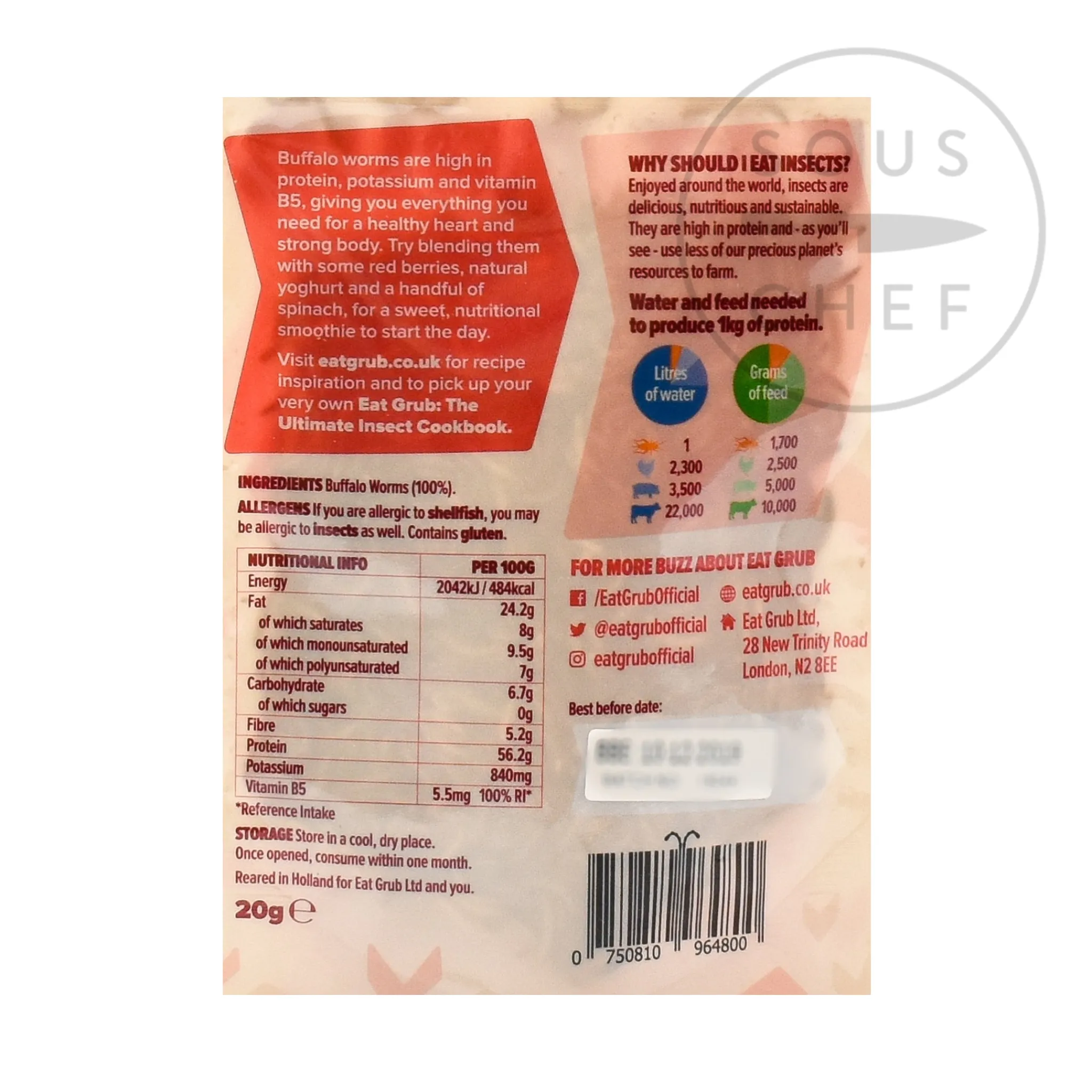 Clearance Short Dated Edible Buffalo Worms, 20g Ingredients Brands|Made In The Uk