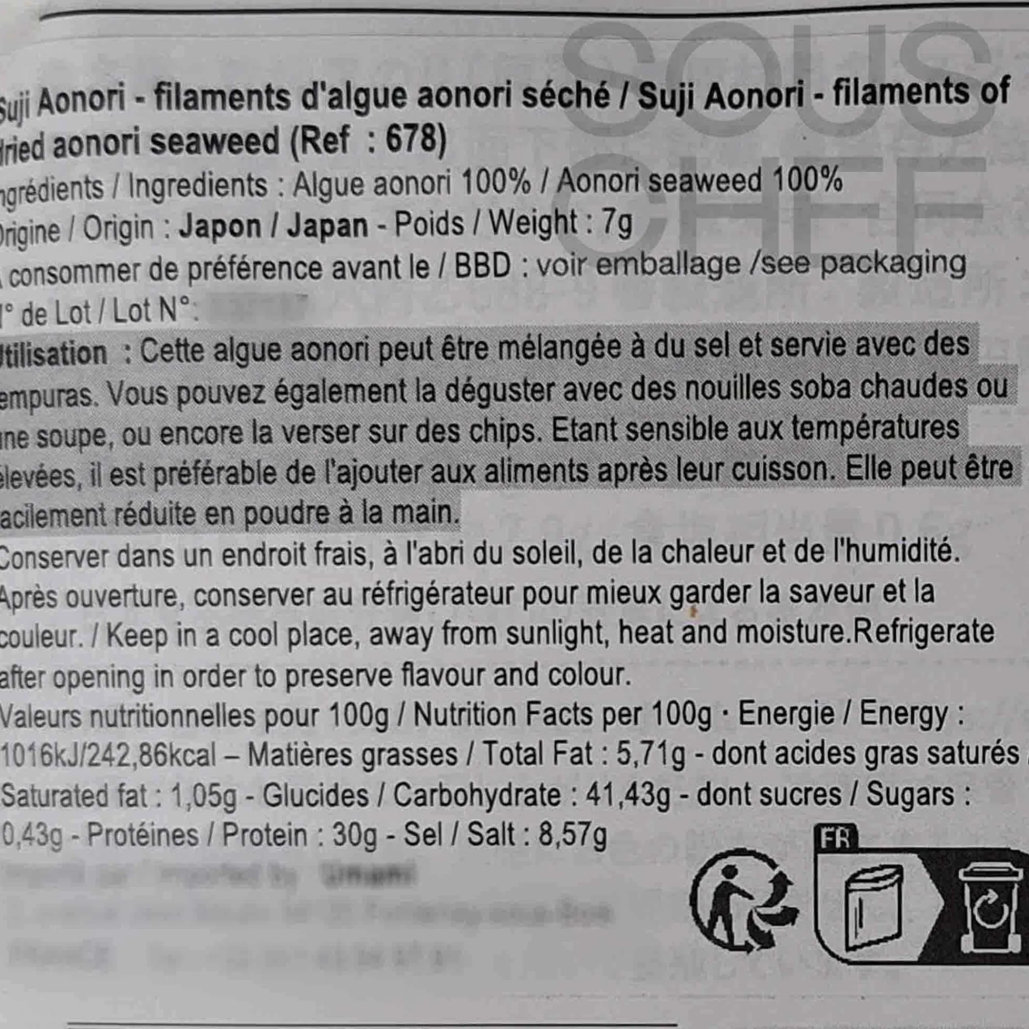 Clearance Short Dated Suji Aonori Filaments of Dried Aonori Seaweed, 7g Ingredients Brands|Vegetables