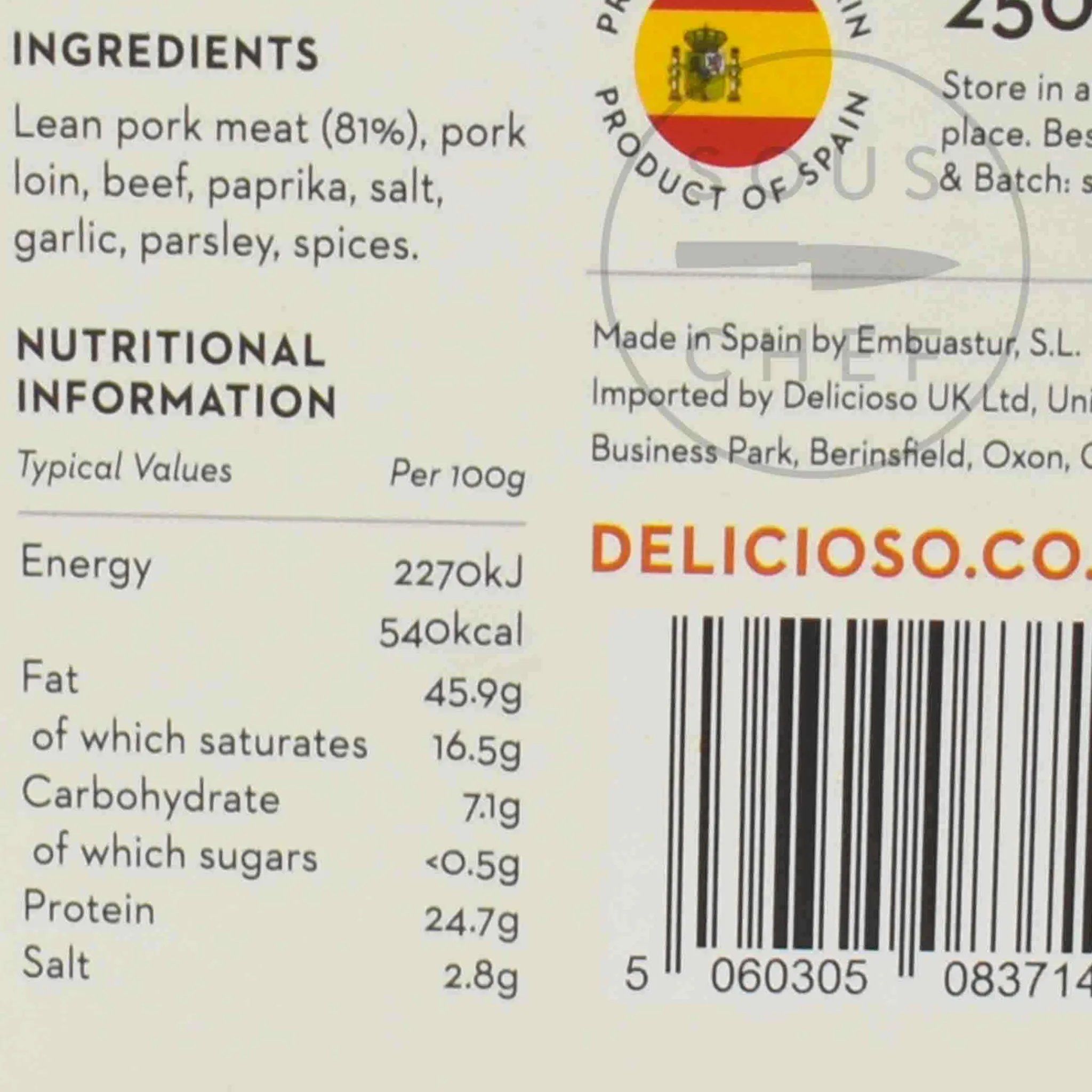 Clearance Smoked Asturian Chorizo Dulce, 250g Ingredients Brands|Spanish Ingredients