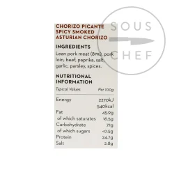 Smoked Asturian Cooking Chorizo Picante, 250g Spanish Ingredients|Charcuterie
