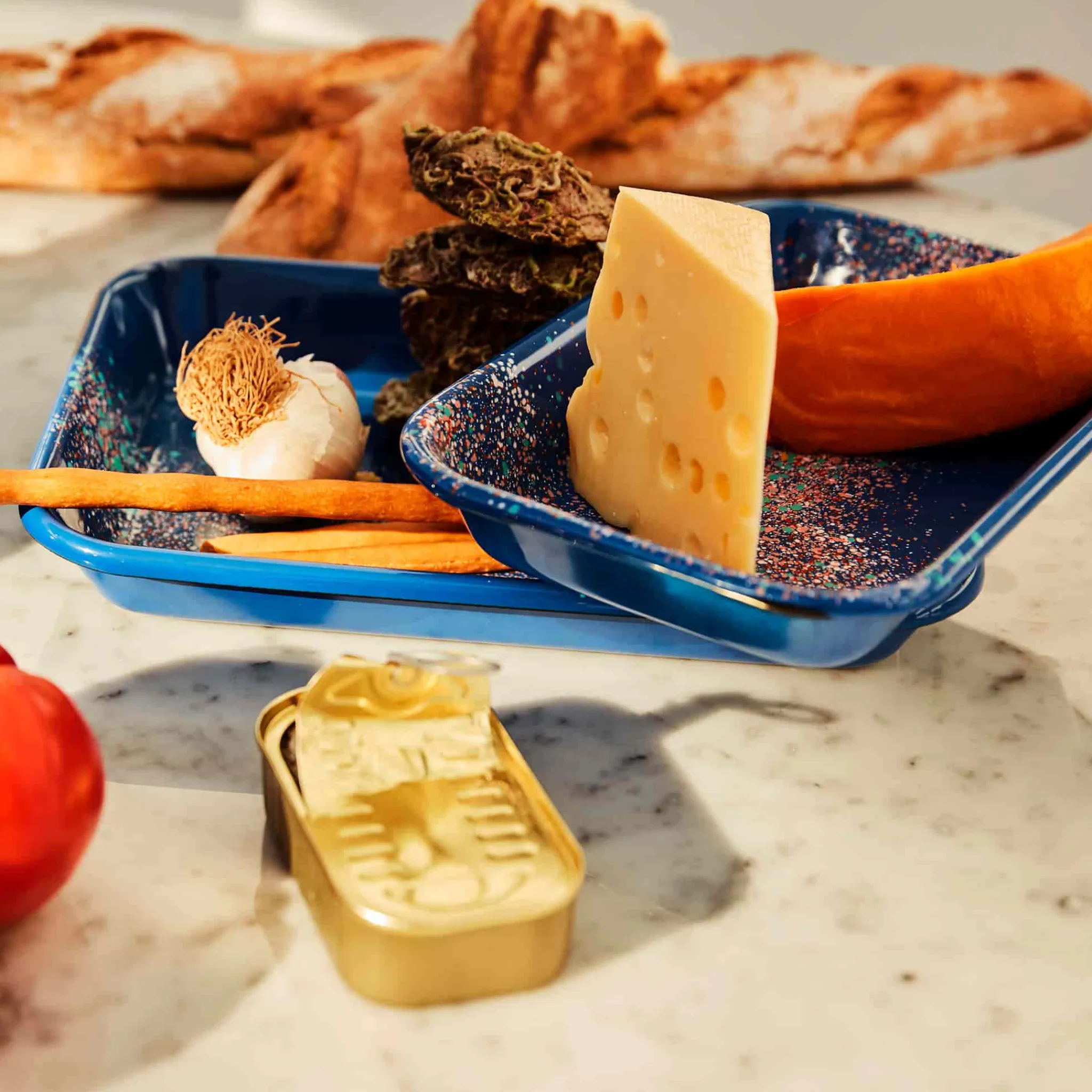 Discount Splatter Fest Enamel Roasting and Serving Dish, Cobalt Blue Middle Eastern Ingredients|Baking Supplies & Equipment