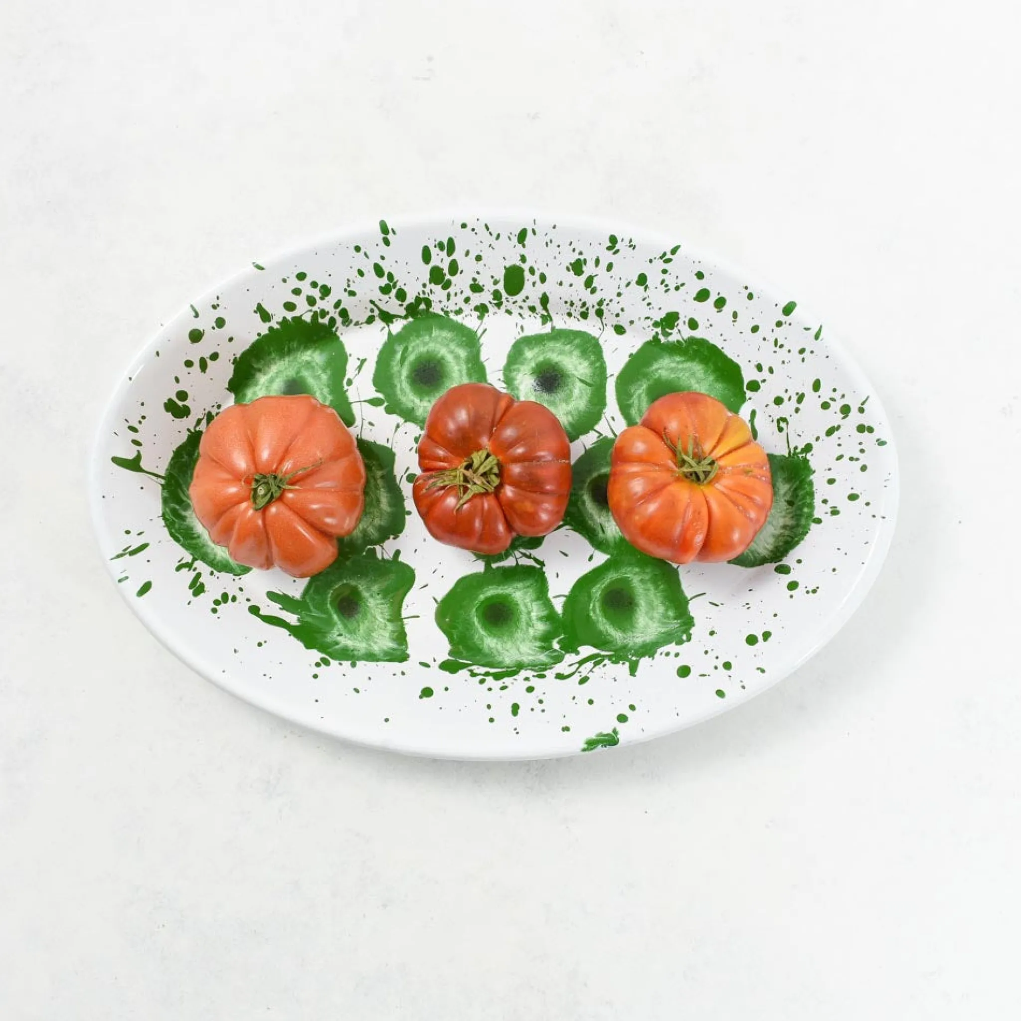 Clearance Splatter Madness Enamel Oval Serving Plate, Green, 31cm Tableware Brands|Middle Eastern Ingredients