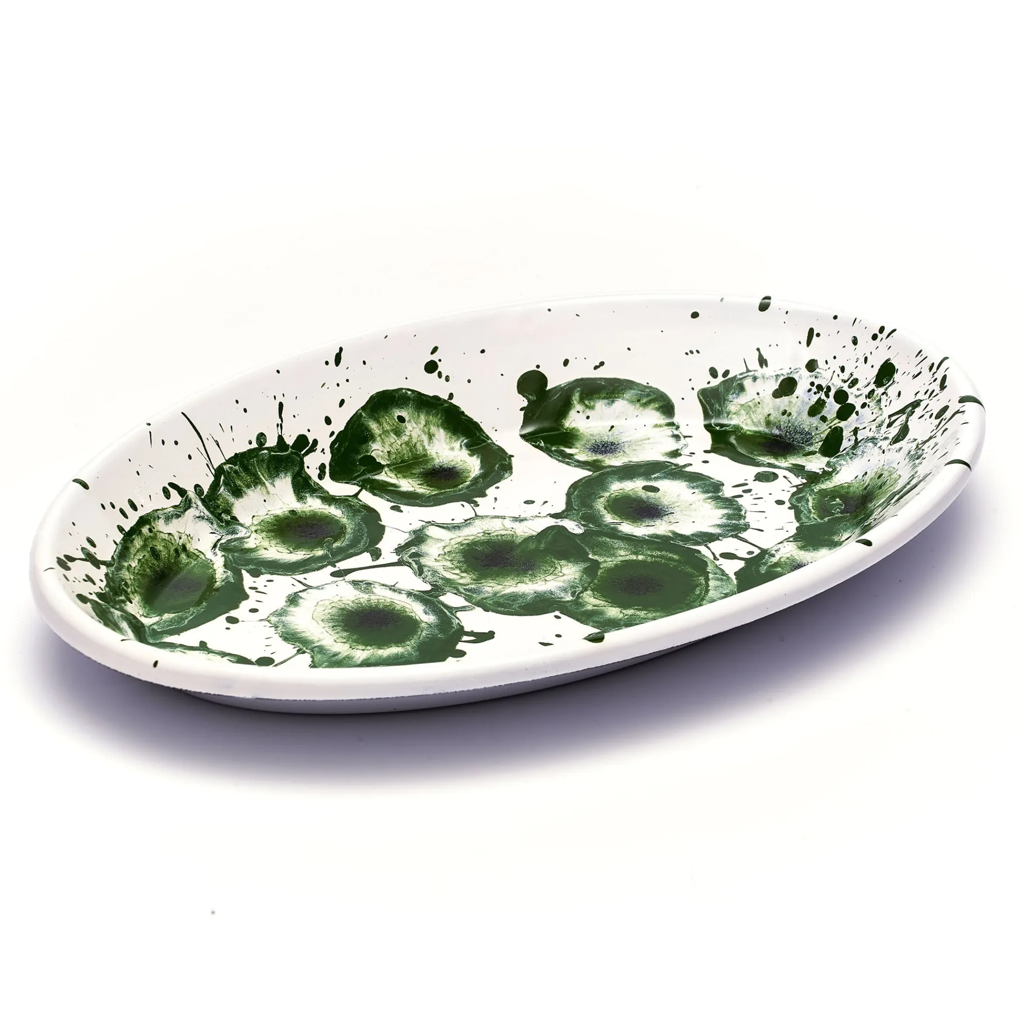 Clearance Splatter Madness Enamel Oval Serving Plate, Green, 31cm Tableware Brands|Middle Eastern Ingredients