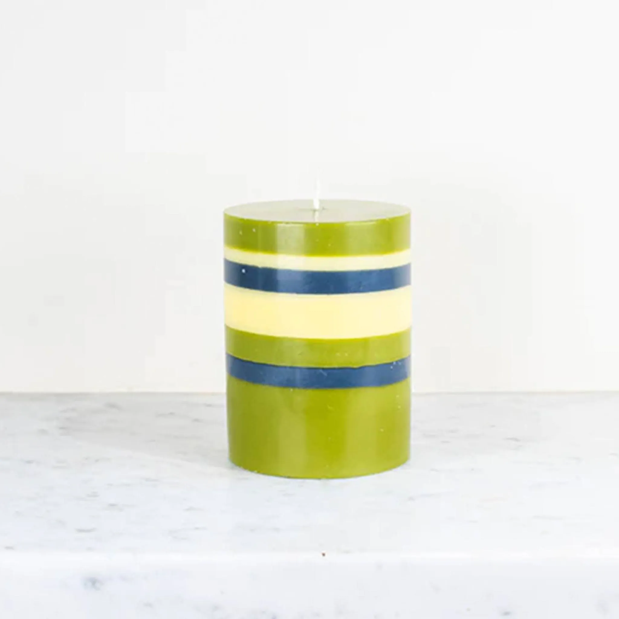 Online Striped Pillar Candle, Olive & Navy, 10cm Table Setting|Tableware Brands