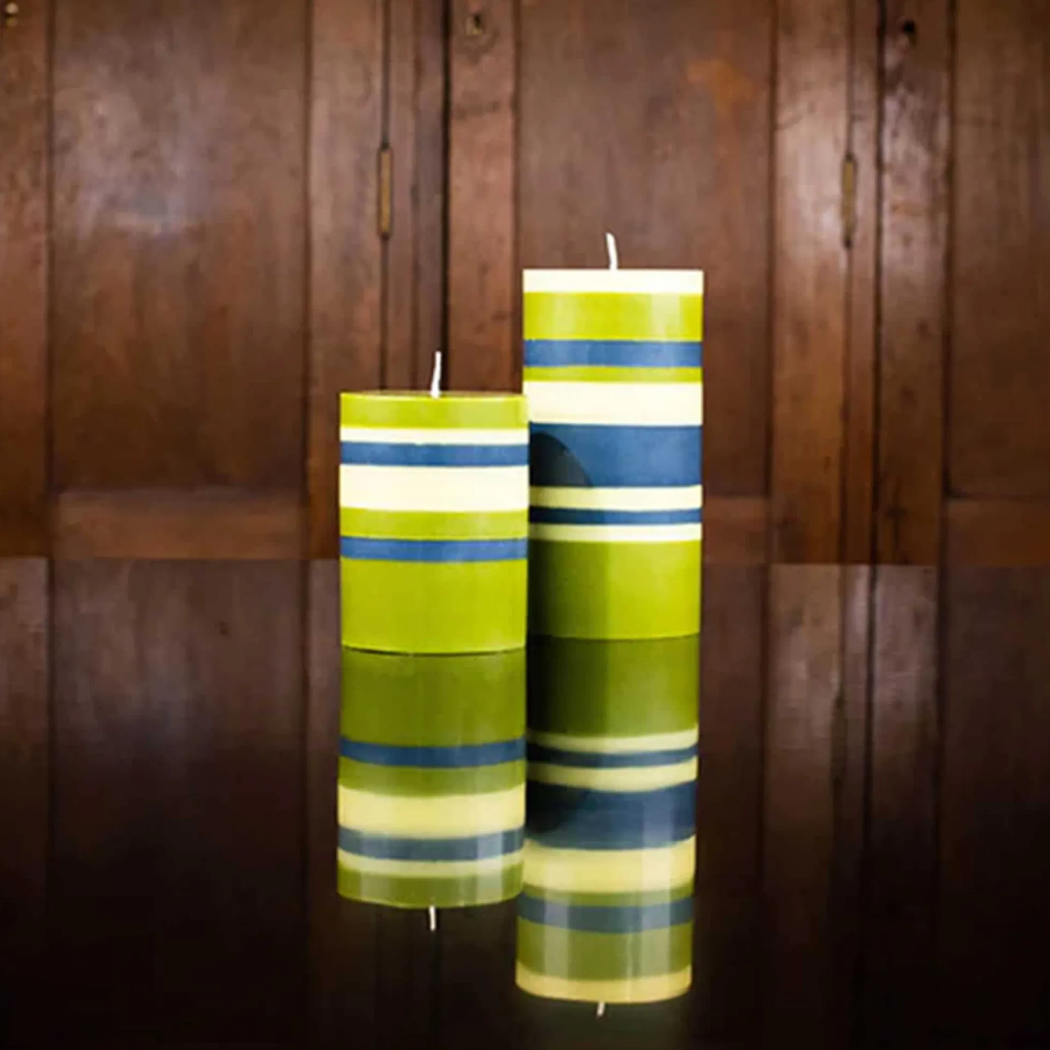 Online Striped Pillar Candle, Olive & Navy, 10cm Table Setting|Tableware Brands