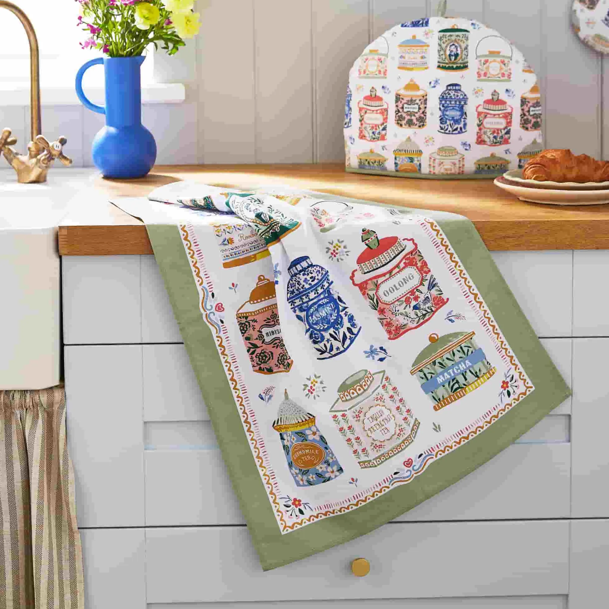 Discount Tea Tins Cotton Tea Towel Kitchen Textiles & Clothing