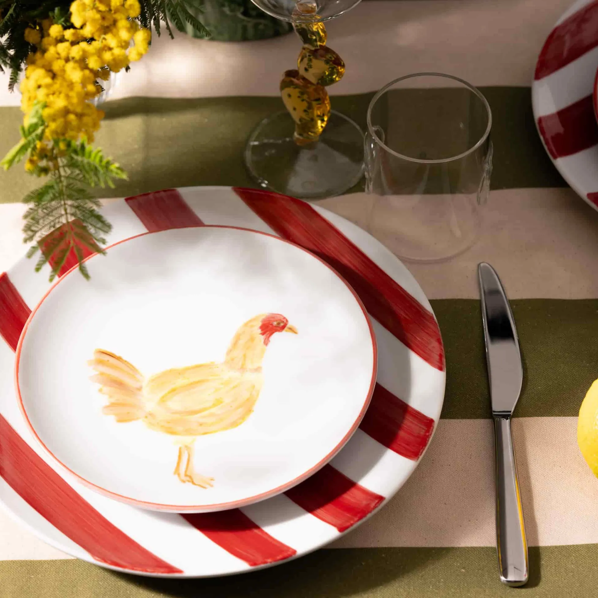 Outlet Red Stripe Porcelain Dinner Plate, 27.5cm Plates|Crockery & Dinnerware