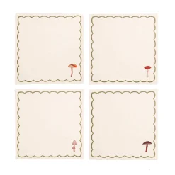 Set of 4 Mushroom Design Linen Napkins Table Setting|Kitchen Textiles & Clothing