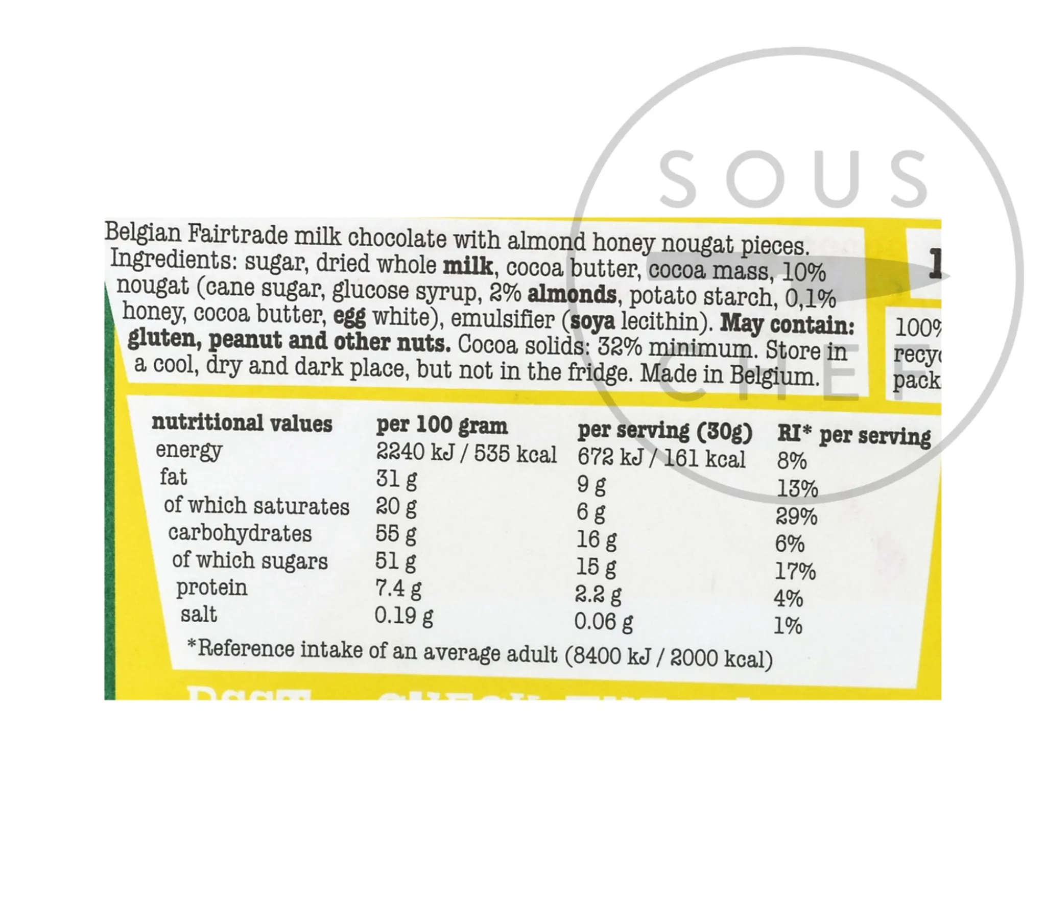Hot Milk Chocolate with Almond, Honey & Nougat, 180g Ingredients Brands|Chocolate & Sweets