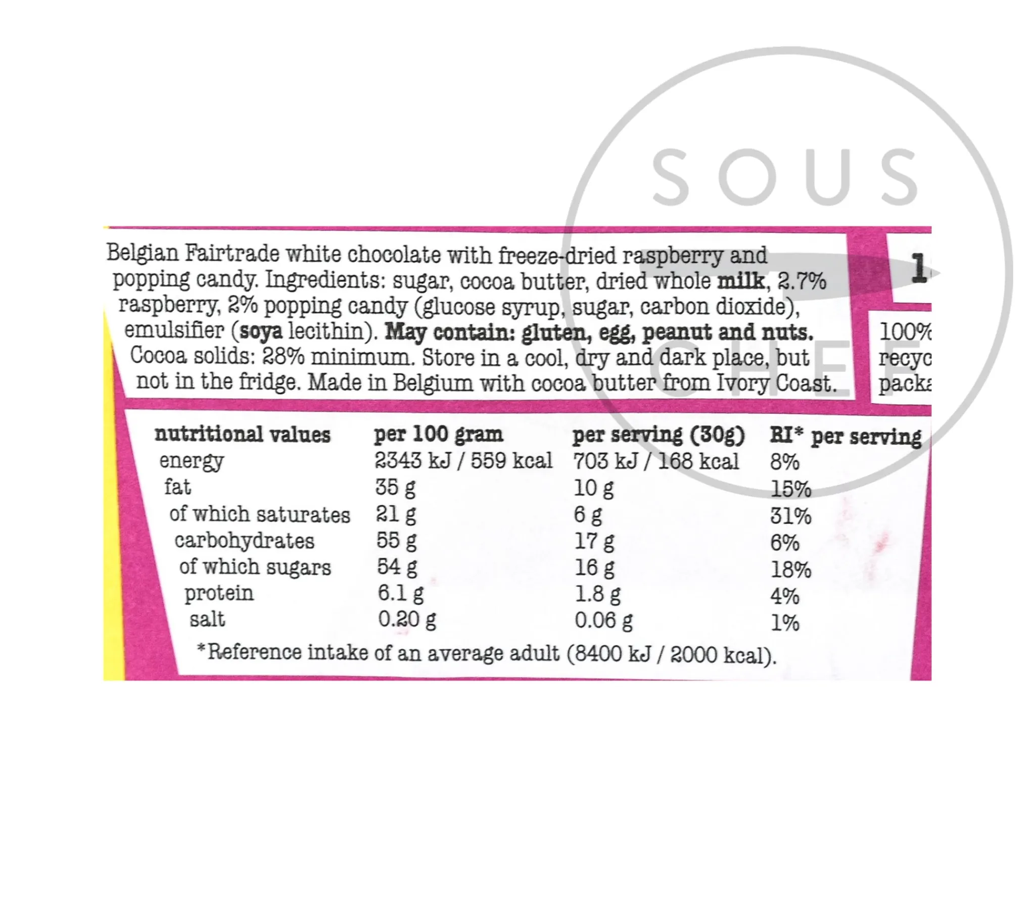 Hot White Chocolate with Raspberry & Popping Candy, 180g Ingredients Brands|Chocolate & Sweets