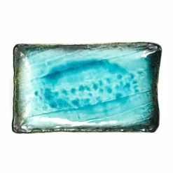 New Turquoise Crackle Glaze Platter Japanese Ingredients|Serveware