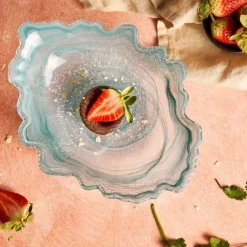Online Turquoise Marble Glass Serving Bowl, 30x23cm Crockery & Dinnerware|Bowls