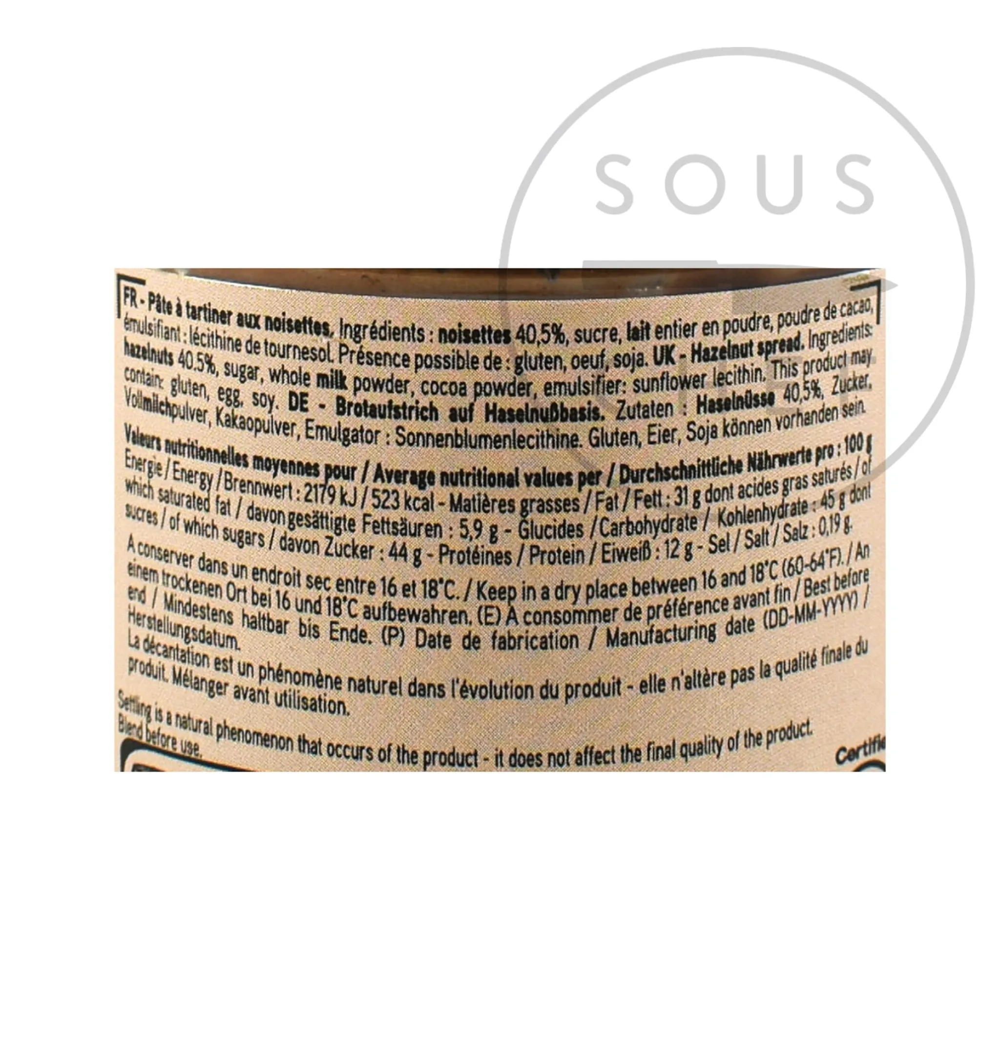 Sale Chocolate Hazelnut 40% Spread, 280g Ingredients Brands|French Ingredients