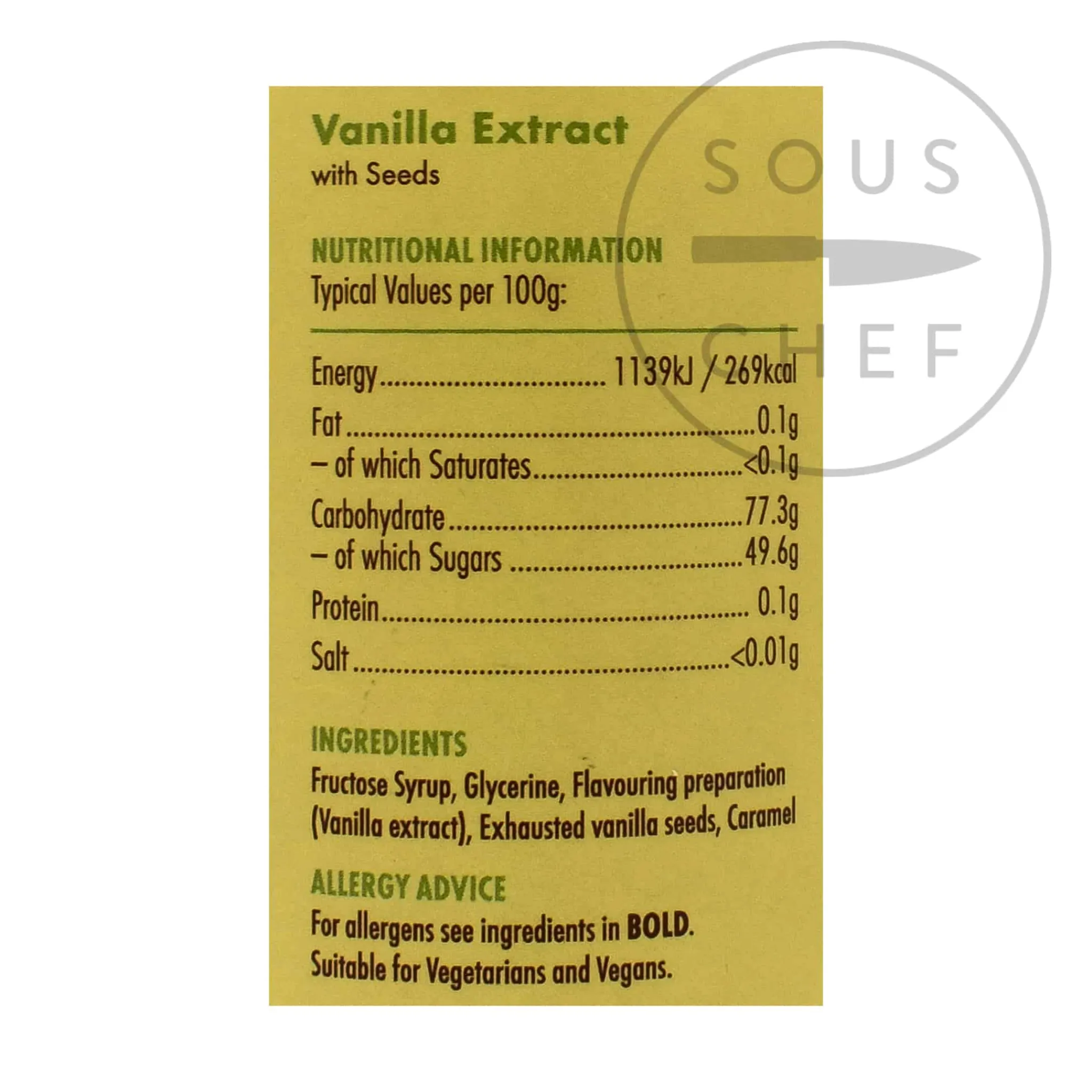 Hot Vanilla Extract With Seeds, 1 litre Ingredients Brands|Herbs & Spices