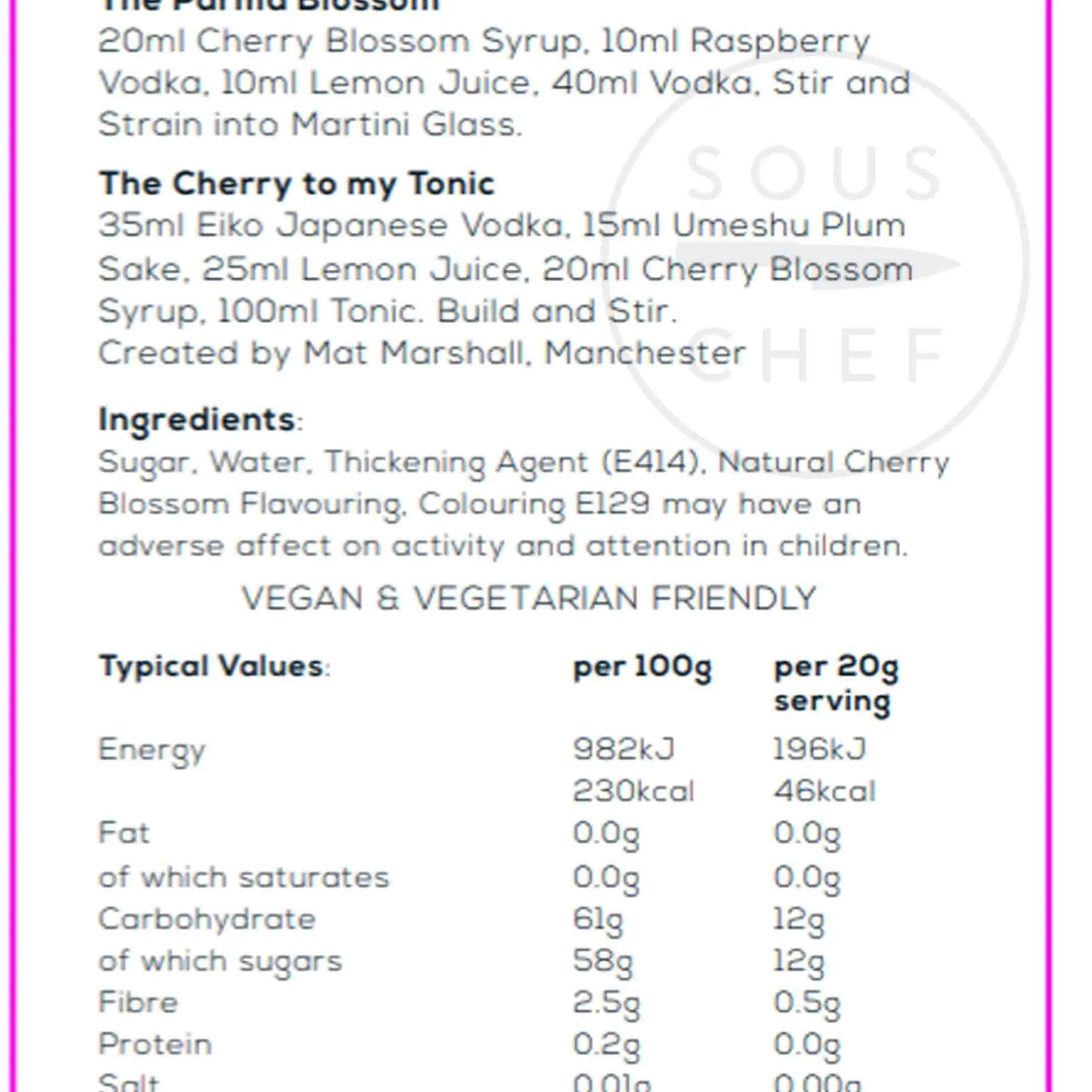 Online Premium Cherry Blossom Syrup, 750ml Ingredients Brands|Made In The Uk