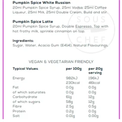 New Premium Pumpkin Spice Syrup, 750ml Ingredients Brands|Made In The Uk