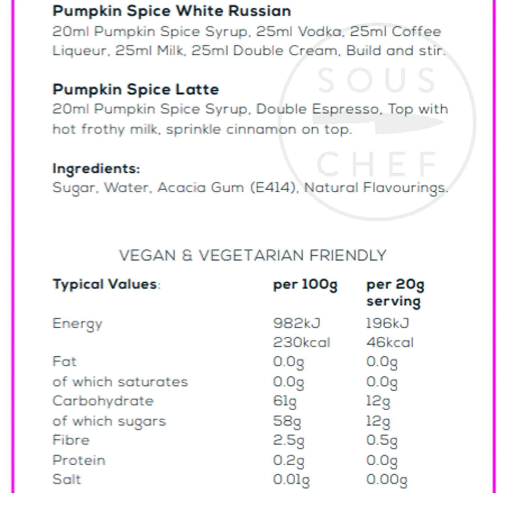 New Premium Pumpkin Spice Syrup, 750ml Ingredients Brands|Made In The Uk
