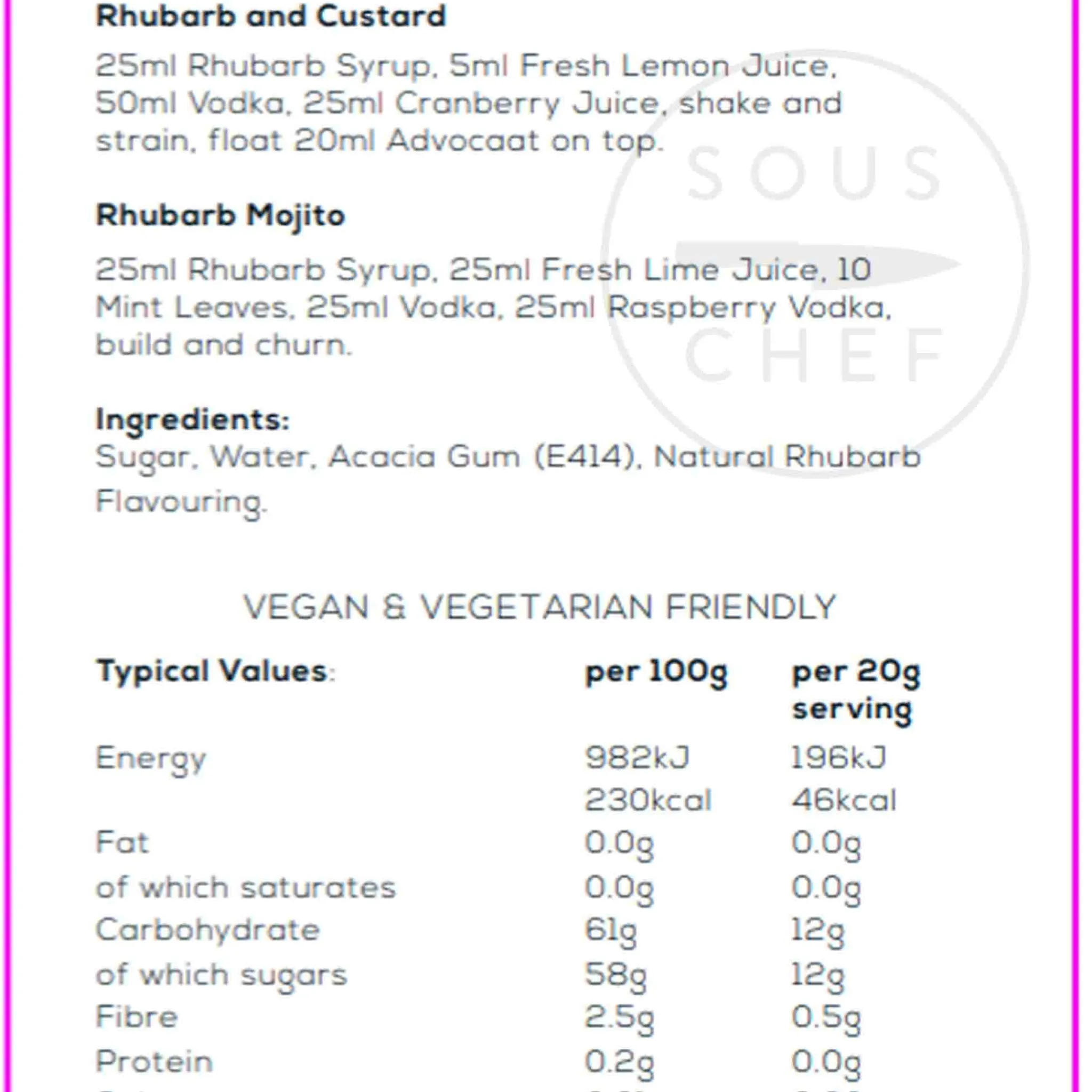Hot Premium Rhubarb Syrup, 750ml Ingredients Brands|Made In The Uk