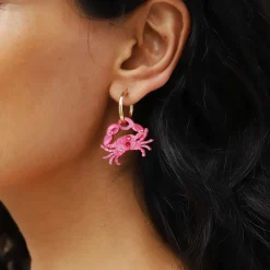 New Pink Crab Hoop Earrings Tableware Brands