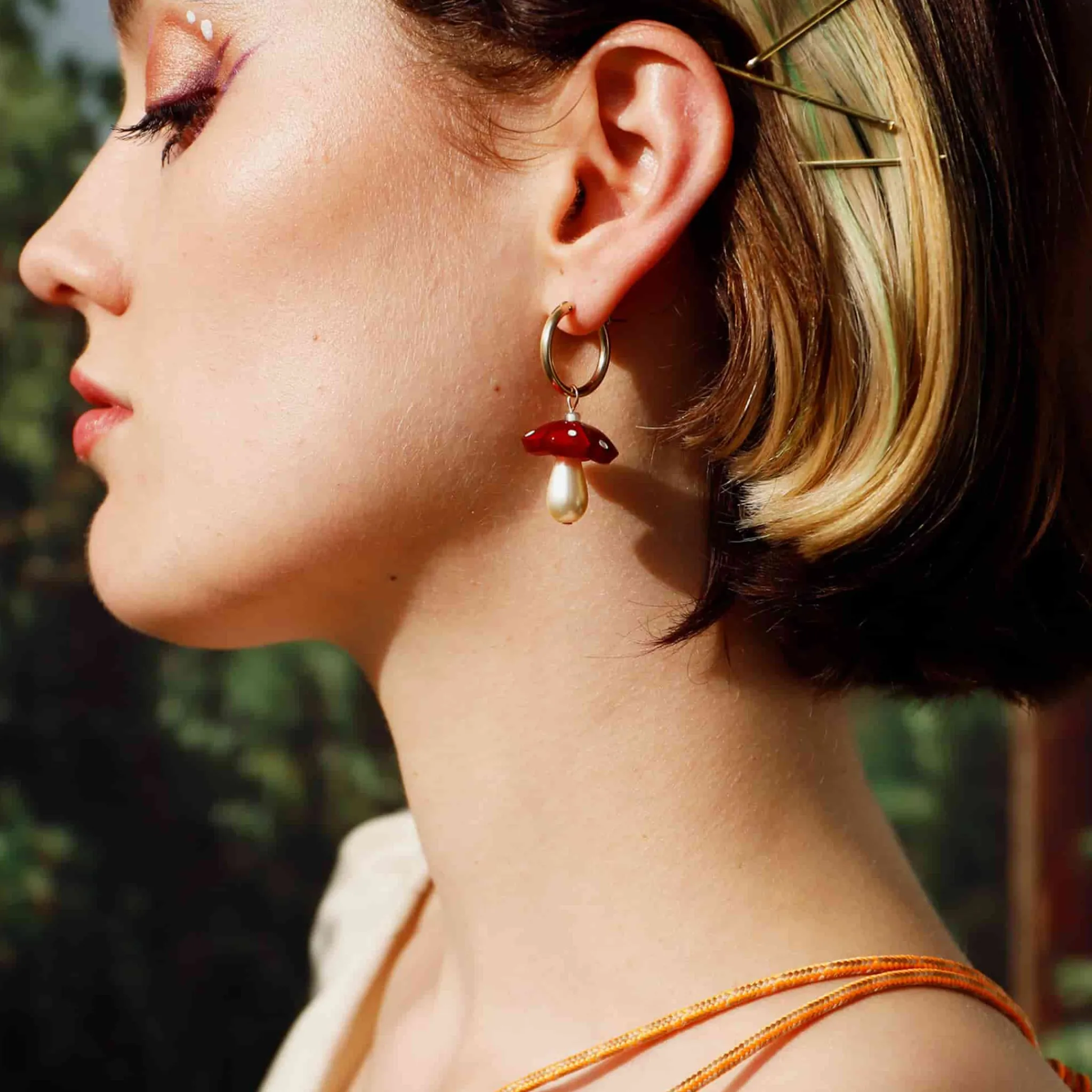 Discount Red Mushroom Hoop Earrings Tableware Brands